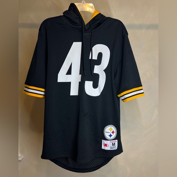 Mitchell & Ness Pittsburgh Steelers Troy Polamalu Black Mesh Hoodie T-Shirt|Sz:M - Picture 2 of 16